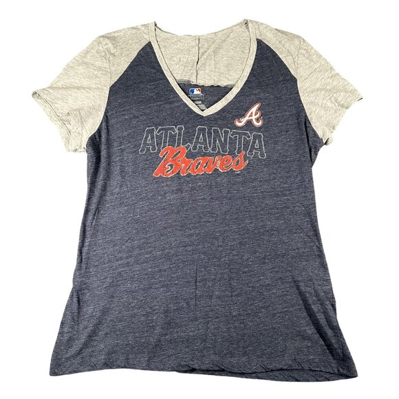 Majestic Tops - Atlanta Braves Shirt Womens‎ XL Blue Gray MLB Baseball Tee Short Sleeve Genuine